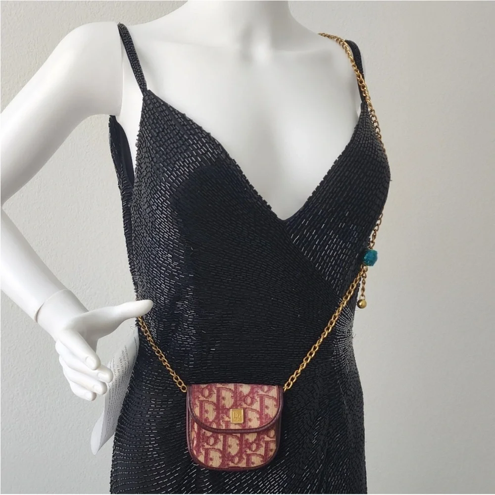 Authentic Dior 30 Montaigne Red Trotter Cloth Leather Mini Wallet to Crossbody